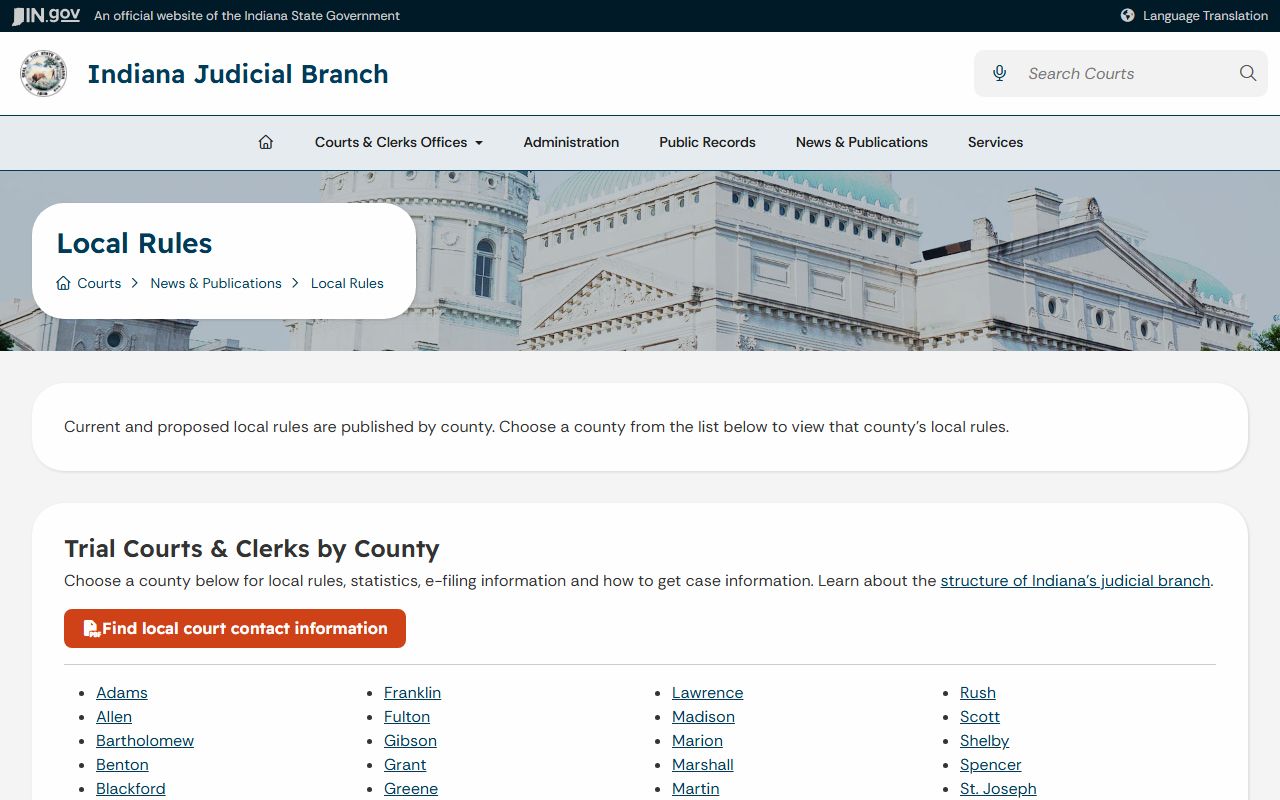Clark County court records Indiana local rules index