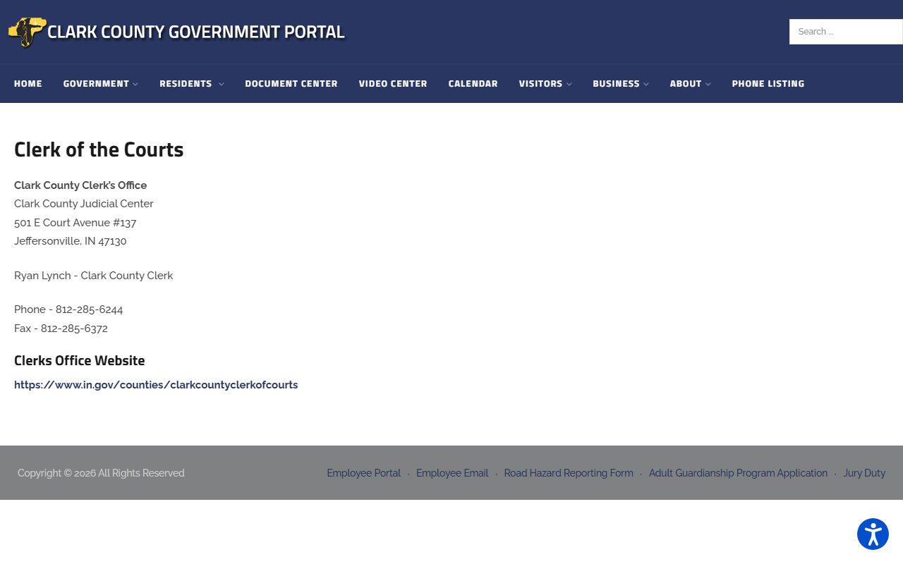 Clark County court records Clerk contact page