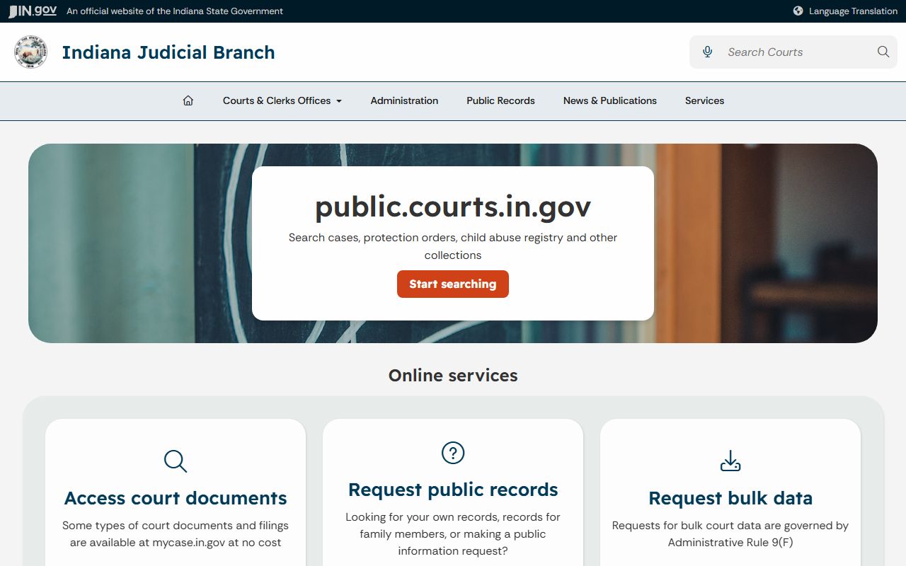 Clark County court records Indiana public records page