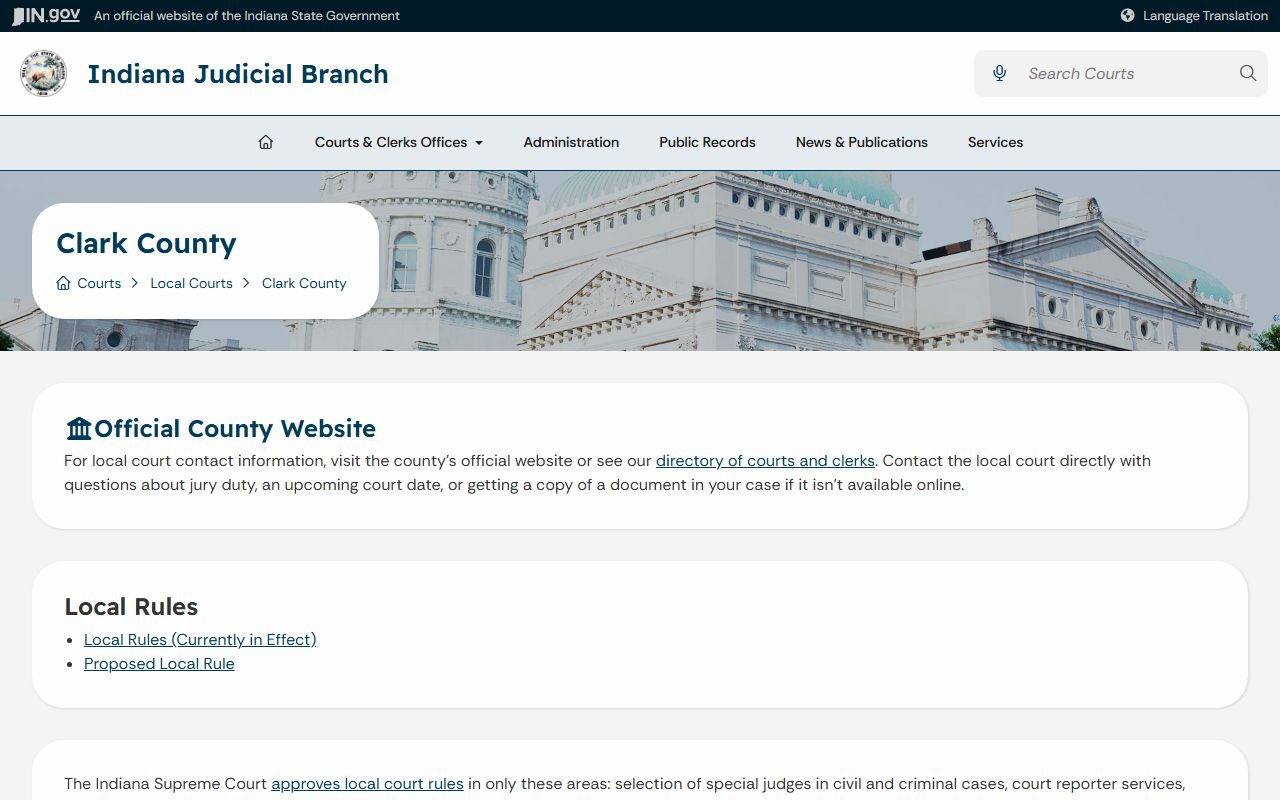 Clark County court records Indiana Judicial Branch local page