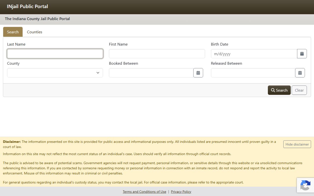 Clark County inmate records and Indiana county jail public portal