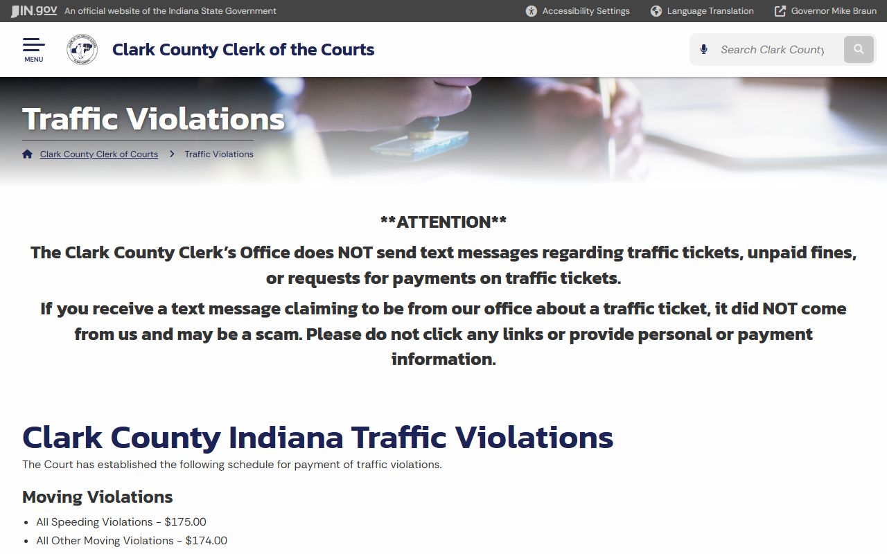 Clark County traffic court records and Clerk traffic violations page