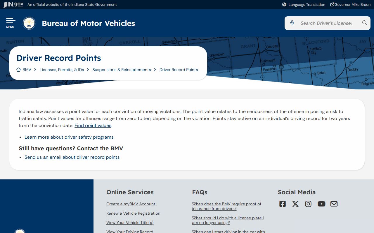 Clark County traffic court records and Indiana BMV points
