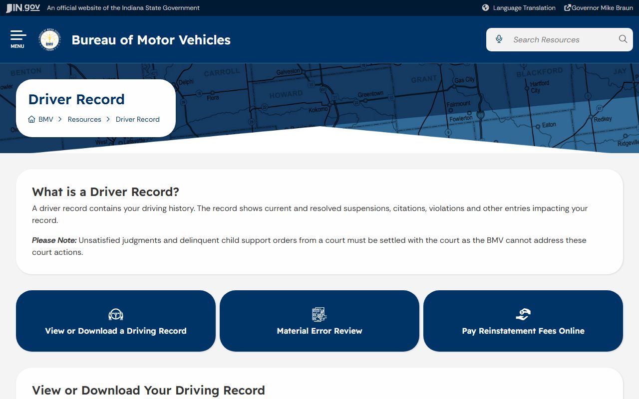 Clark County traffic court records and Indiana BMV driver record