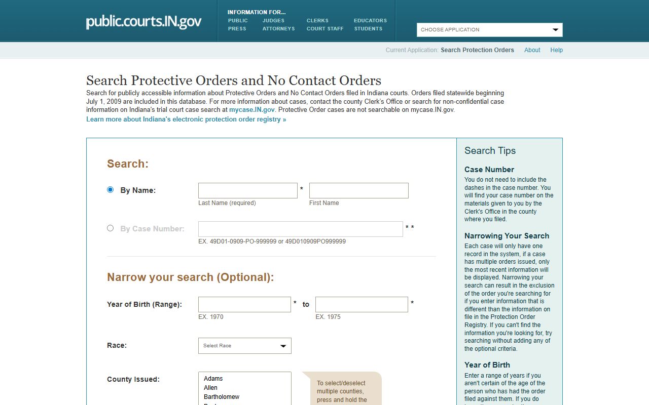 Clark County warrant records and Indiana protection order search